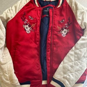 American Eagle Floral Embroidery Bomber Jacket